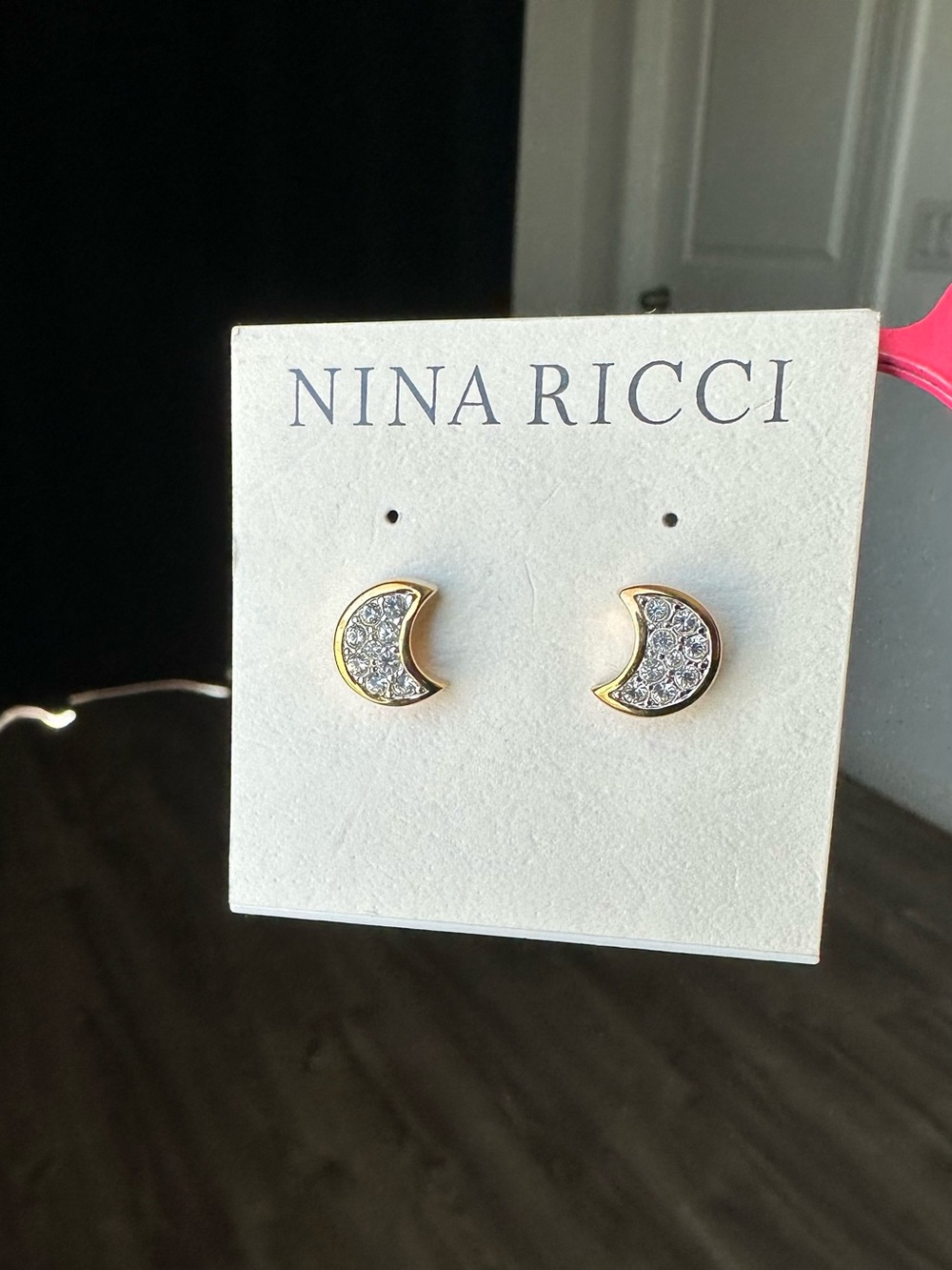 NWT Nina Ricci Crescent Moon Stud Earrings - 22K Gold-Plated